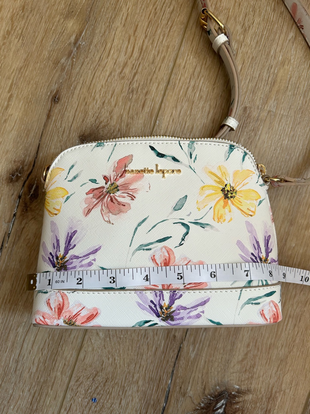 Nanette Lepore White Floral Crossbody with Pink, Purple & Yellow Blooms - Picture 4 of 7